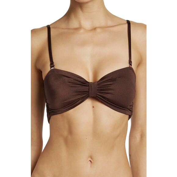 Maaji Bouquet Ebony Brown Reversible Puff Sleeve Crop Bikini Top - Picture 2 of 13